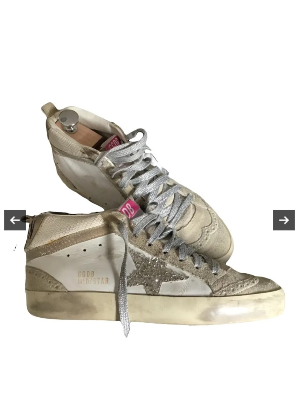 Golden Goose High-Top Sneakers in White and Gold Glitter
